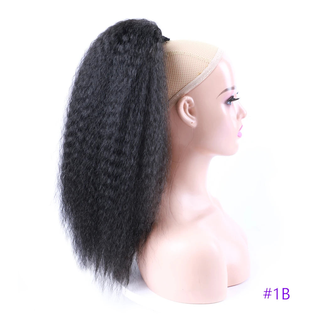 Black Kinky Curly Ponytail Elastic Synthetic Hair Extension