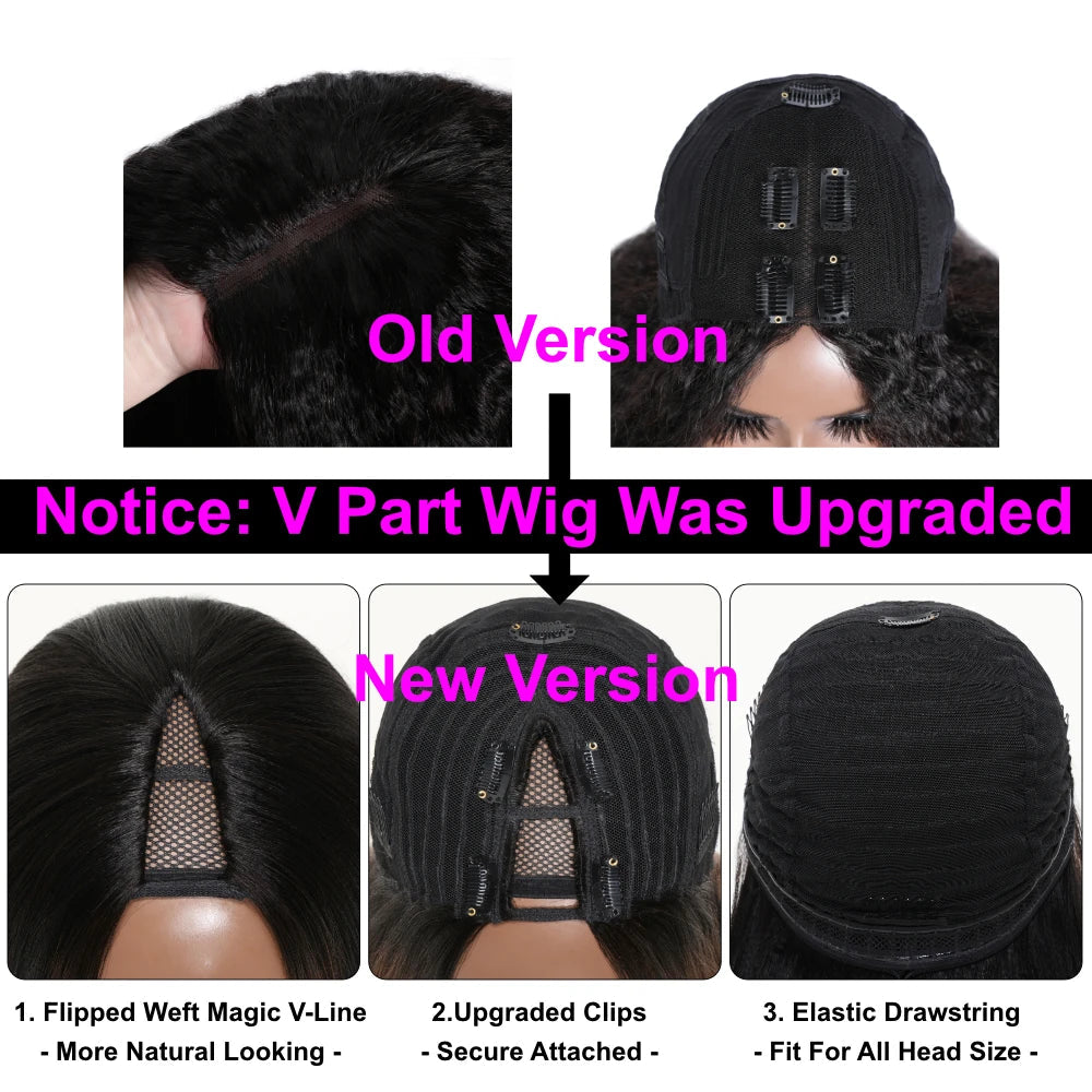 Kinky Straight V Part U Part Wig 100% Human Wig With Drawstring Cap
