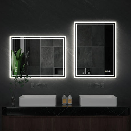 LED backlit bathroom vanity mirror with anti-fog, touch button, and dimmable lights