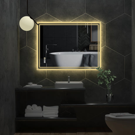 LED backlit bathroom vanity mirror with anti-fog, touch button, and dimmable lights