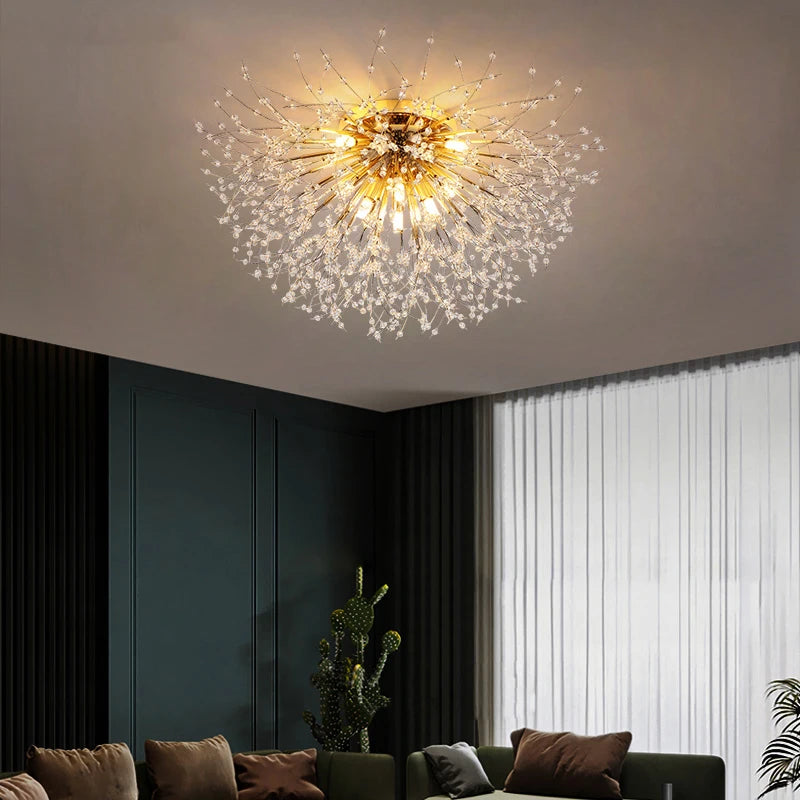 LED firework chandelier with crystal dandelion branches for ceiling decor