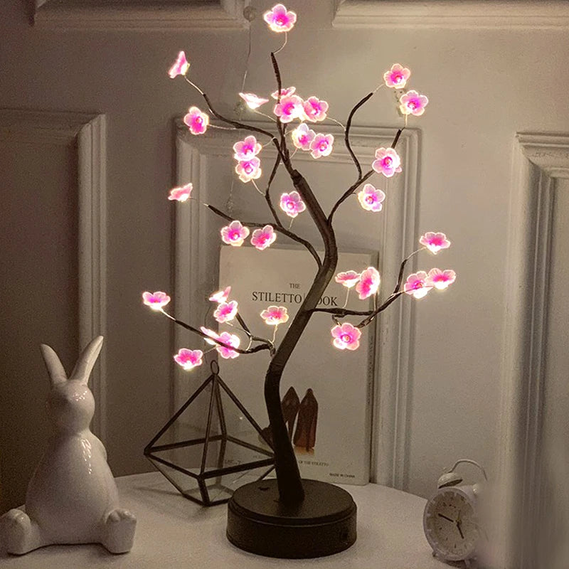 LED rose leaf table lamp with USB, fairy lights for bedroom or event decor