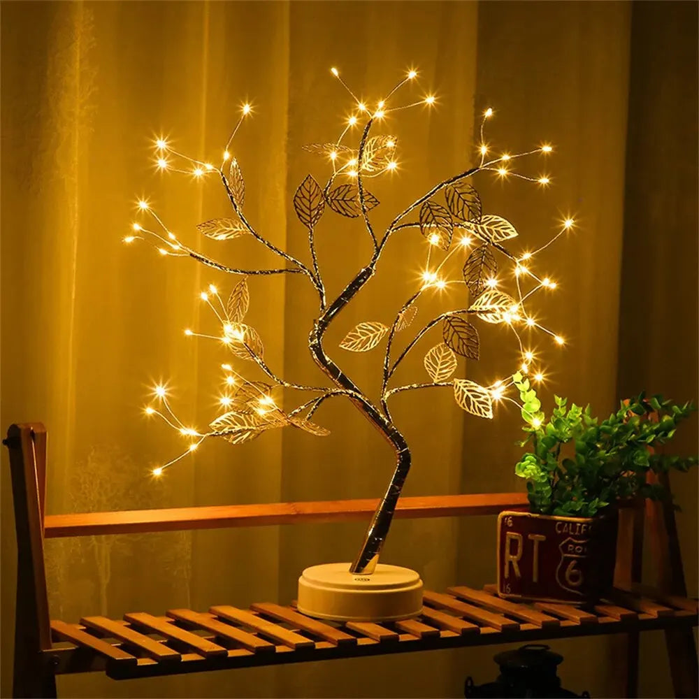 LED rose leaf table lamp with USB, fairy lights for bedroom or event decor