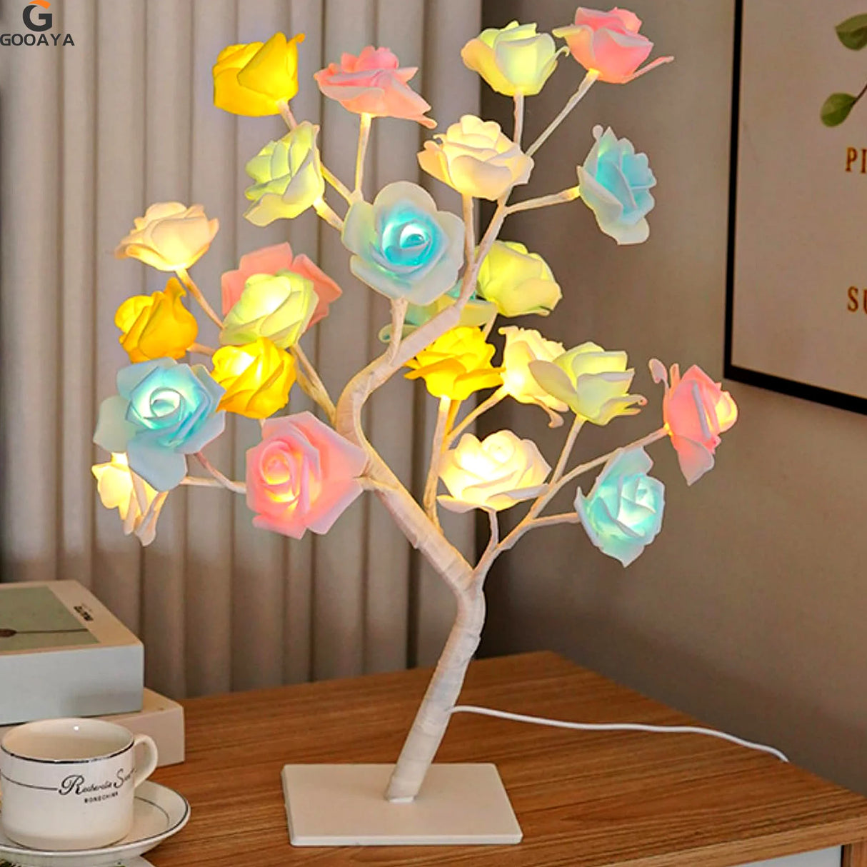 LED rose leaf table lamp with USB, fairy lights for bedroom or event decor