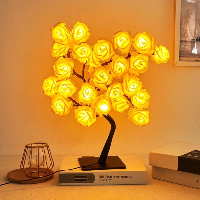 LED rose leaf table lamp with USB, fairy lights for bedroom or event decor