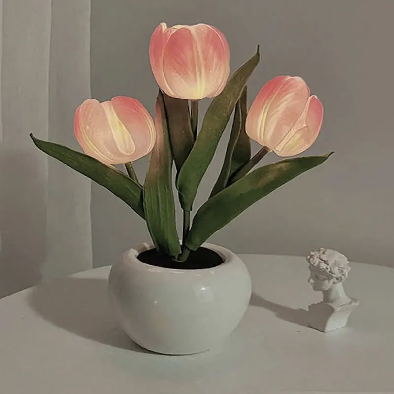 ED tulip table lamp with flower bouquet design on bedside table