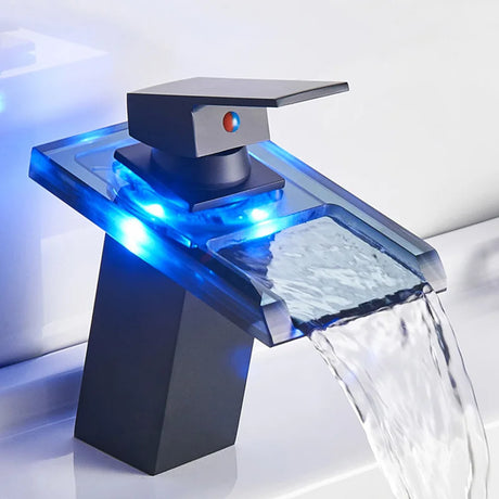 LED waterfall bathroom brass faucet with hot and cold mixer on basin sink