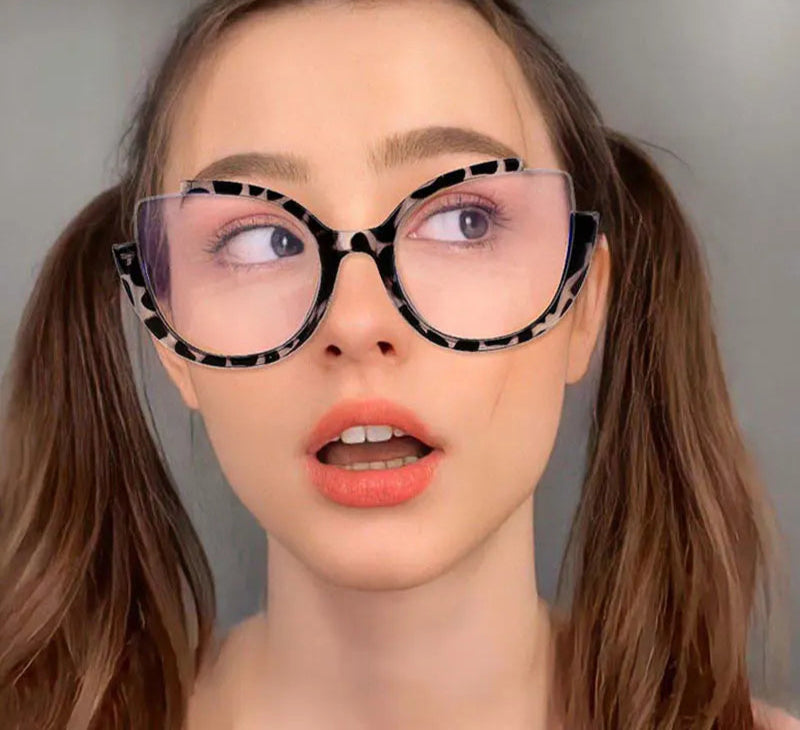 model using Ladies Cat Eye Large Frame Anti-Blue Light Glasses