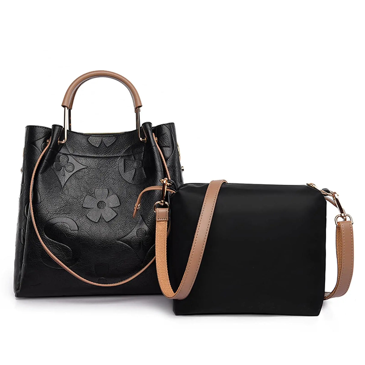 Black Ladies Leather Bucket Hobo Tote Large Handle Handbag