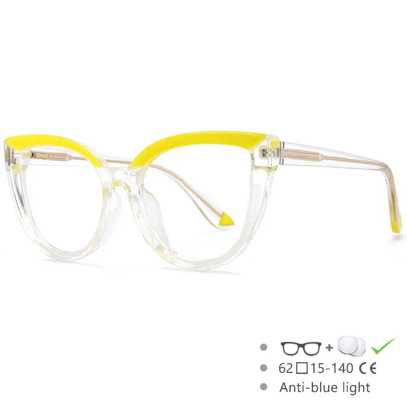 yellow frame Ladies Retro Large Frame Reading Glasses