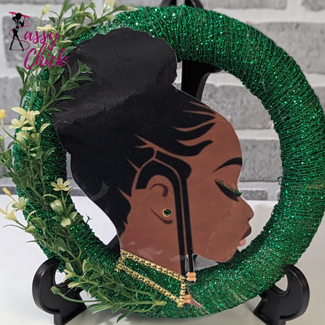 Lady in Green Wreath Sassy Chick Logo