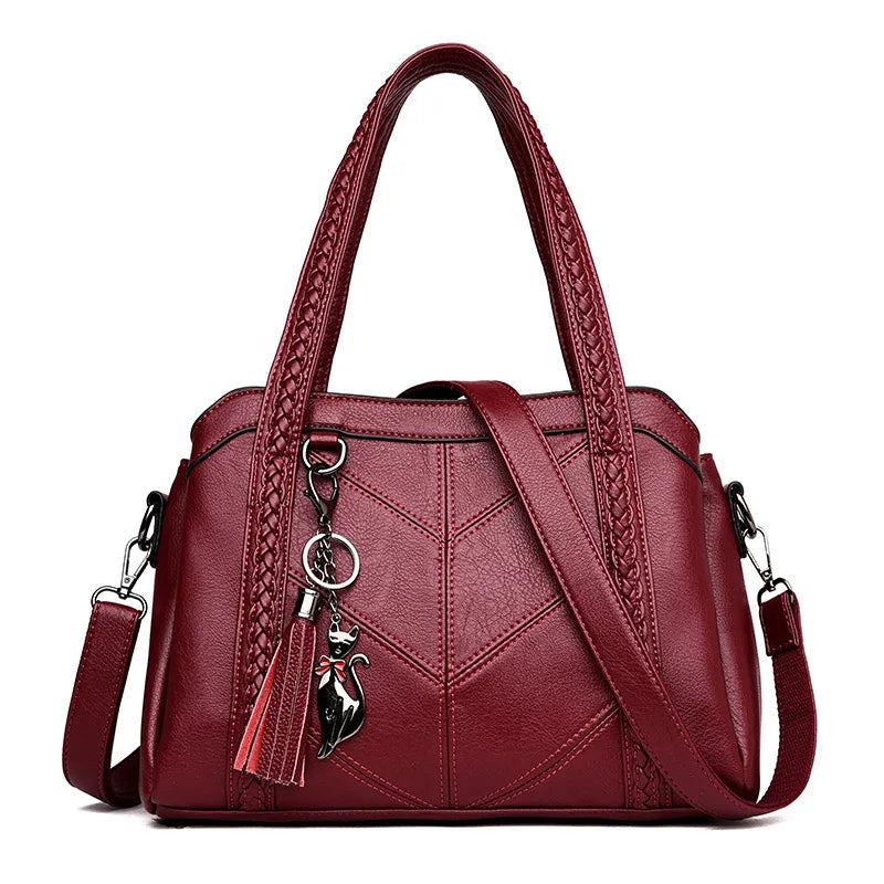 wine red handbag