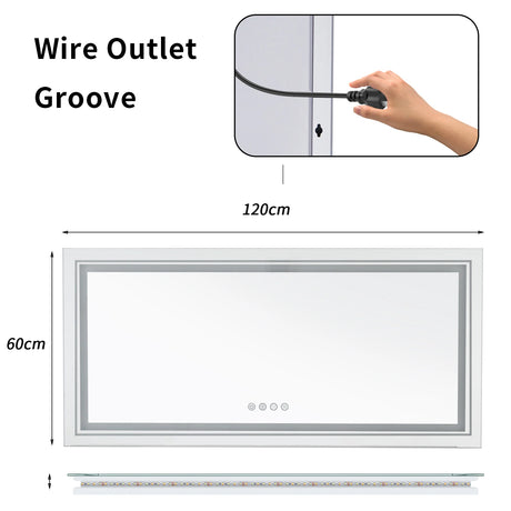Large full-size RGB LED bathroom mirror with anti-fog and dimmable lighting, mounted vertically