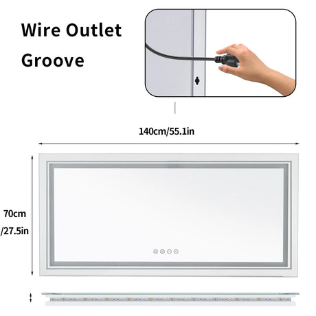 Large full-size RGB LED bathroom mirror with anti-fog and dimmable lighting, mounted vertically