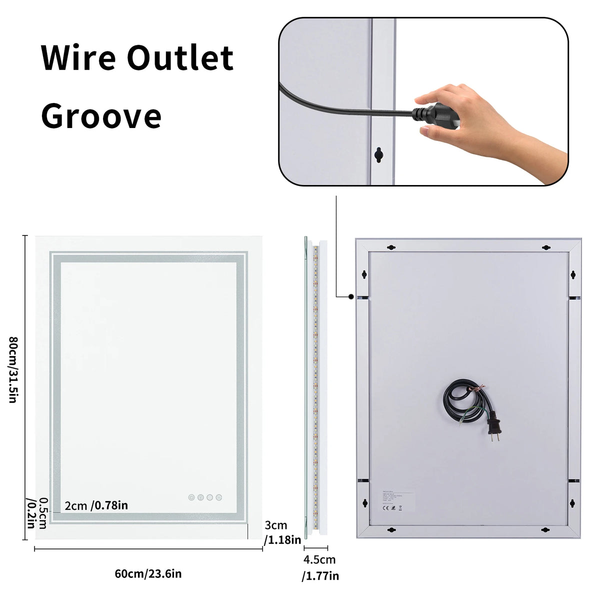 Large full-size RGB LED bathroom mirror with anti-fog and dimmable lighting, mounted vertically
