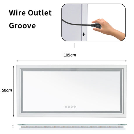 Large full-size RGB LED bathroom mirror with anti-fog and dimmable lighting, mounted vertically