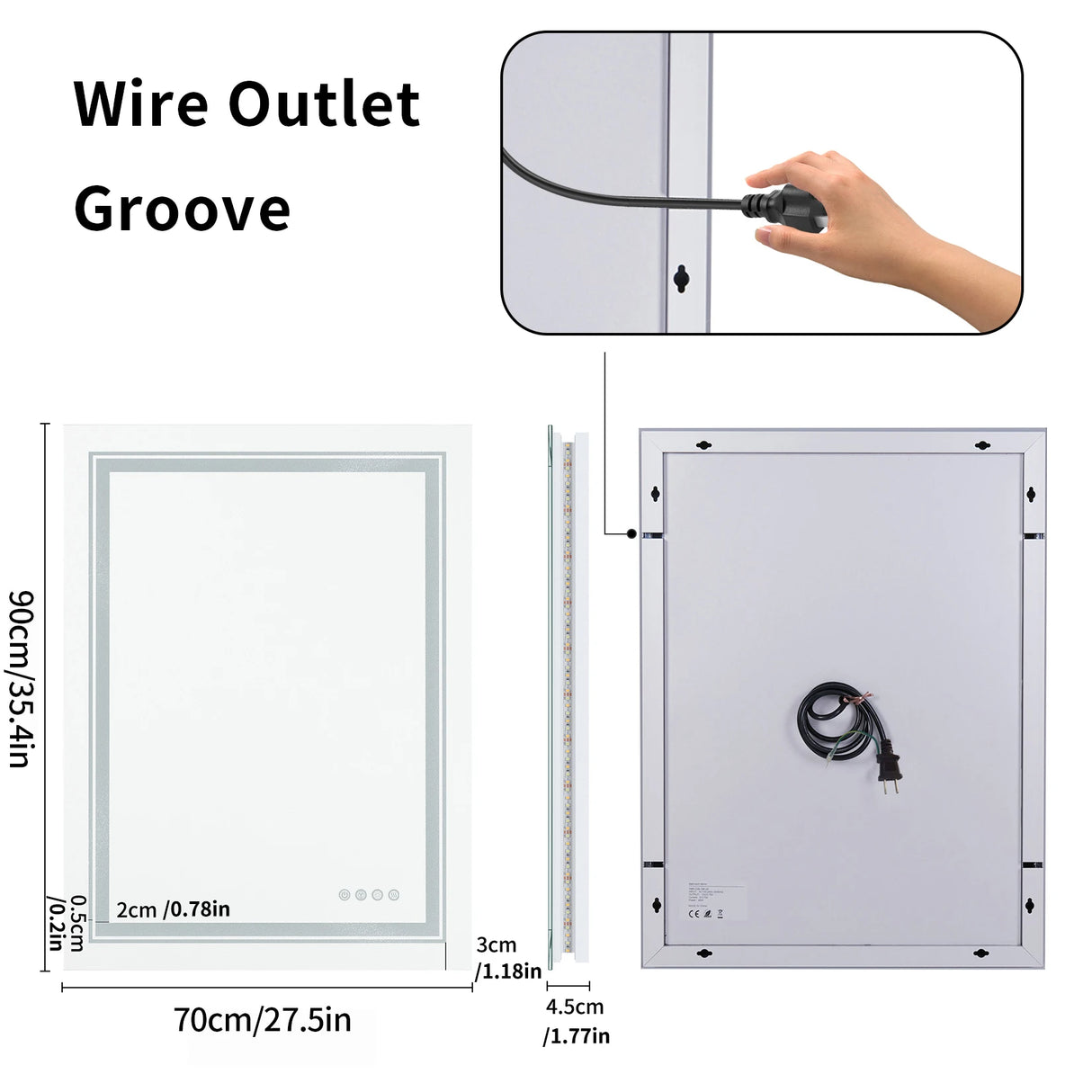 Large full-size RGB LED bathroom mirror with anti-fog and dimmable lighting, mounted vertically