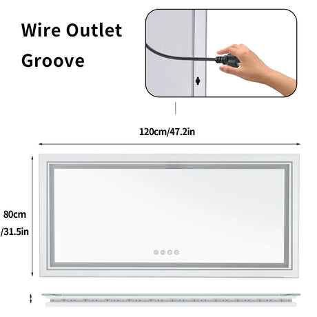 Large full-size RGB LED bathroom mirror with anti-fog and dimmable lighting, mounted vertically