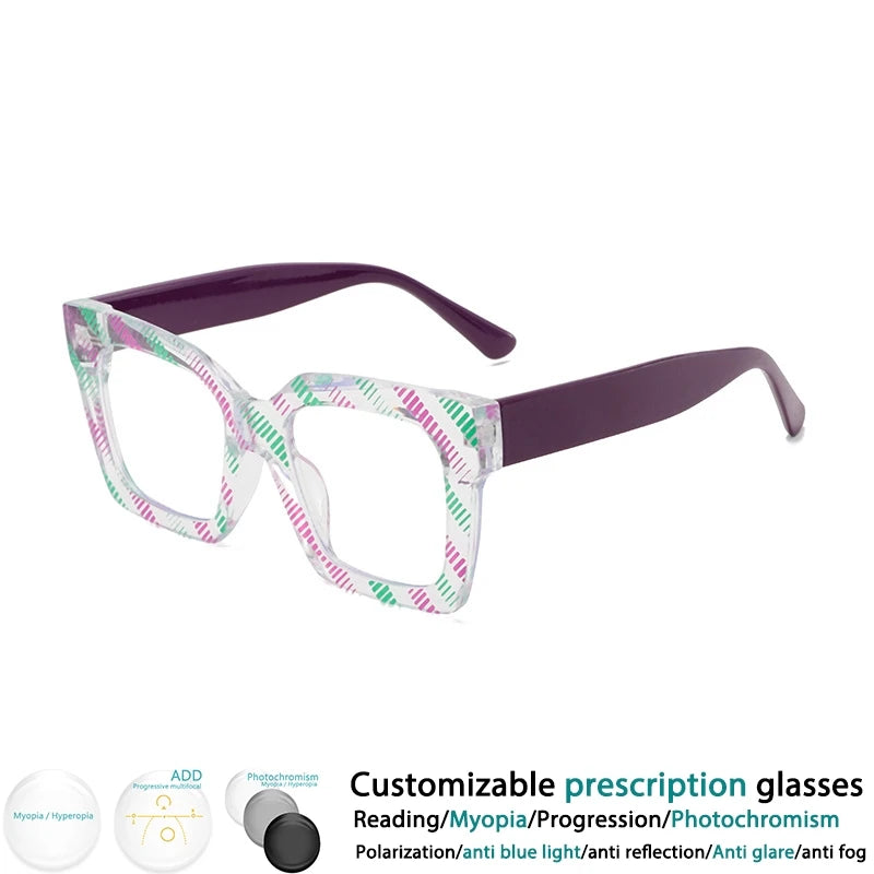 Purple Large Resin Presbyopia Square Leopard Reading Glasses