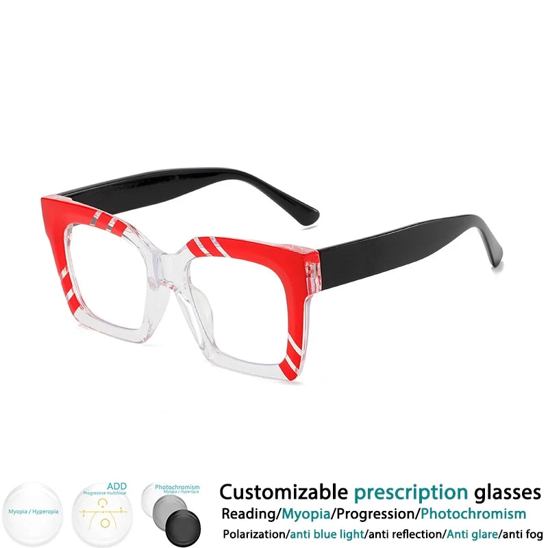 Red Large Resin Presbyopia Square Leopard Reading Glasses