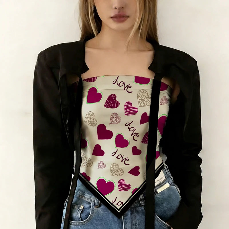 Large Satin Pink Black Heart Graffiti Print Head Scarf