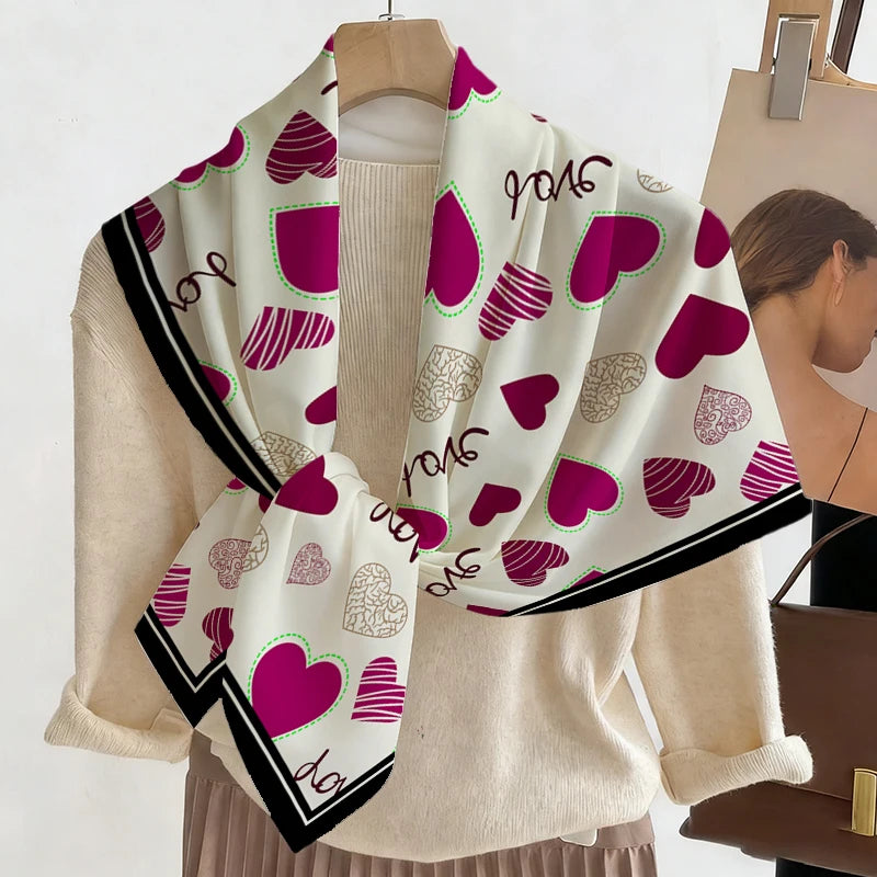 Large Satin Pink Black Heart Graffiti Print Head Scarf