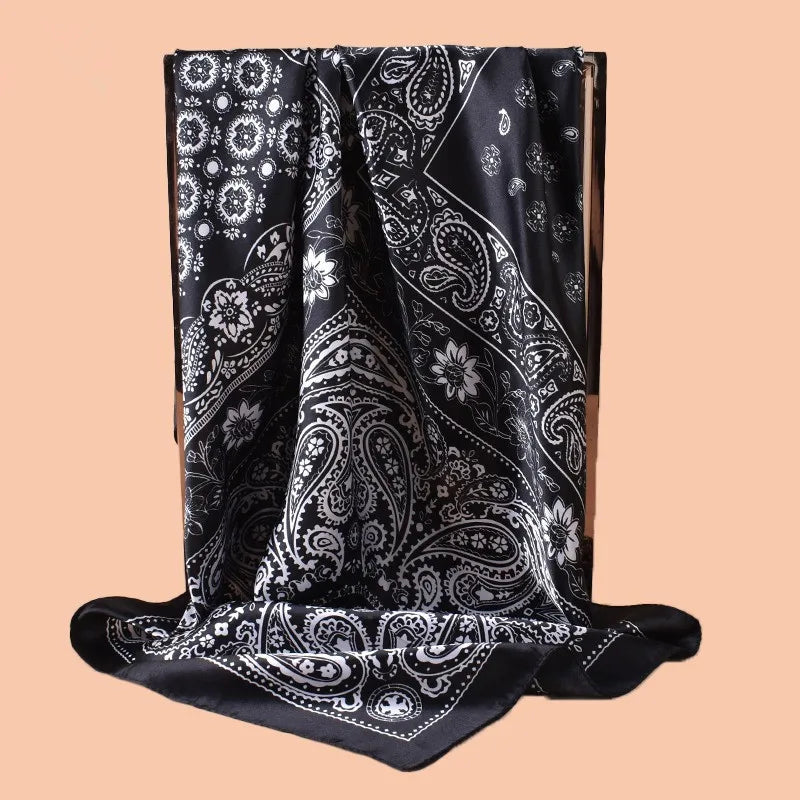Black Large Satin Scarf Beach Bandana