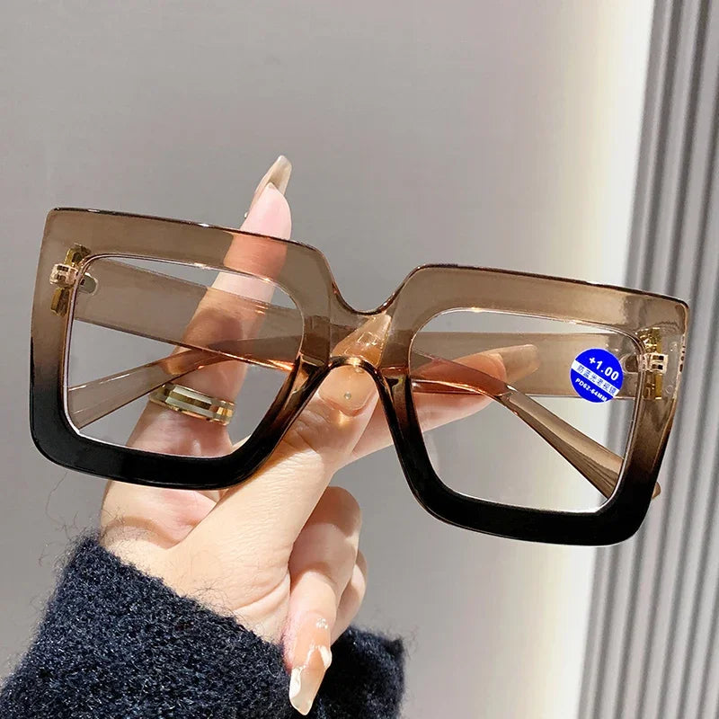 Beige black frame Large Square Frame Anti-Blue Light Reading Glasses