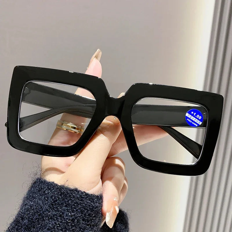 Black Large Square Frame Anti-Blue Light Reading Glasses