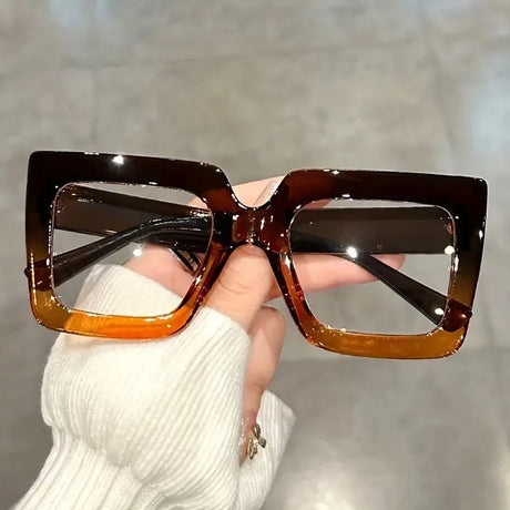 Brown Large Square Frame Clear Lens