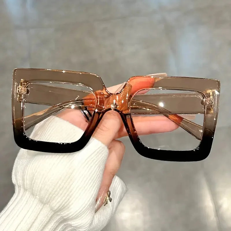 Transparent Brown Large Square Frame Clear Lens