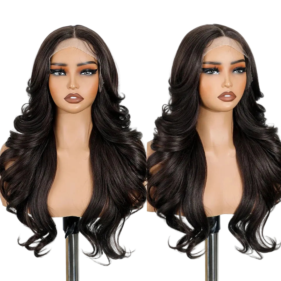 Black Layered Bouncy Curly Synthetic Lace Front Wigs