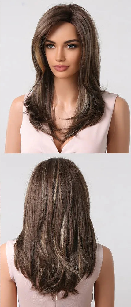 Layered Ombre Brown Blonde Straight Synthetic Wigs