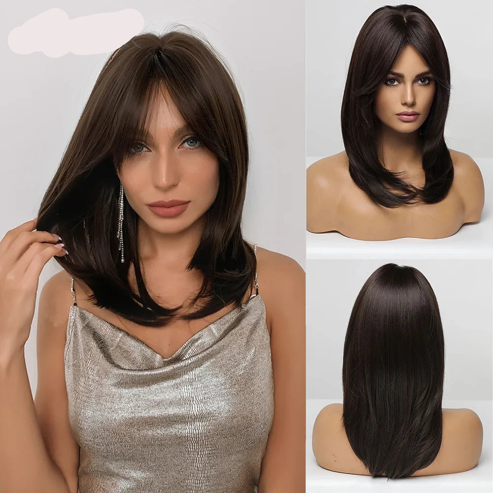 Layered Ombre Brown Blonde Straight Synthetic Wigs