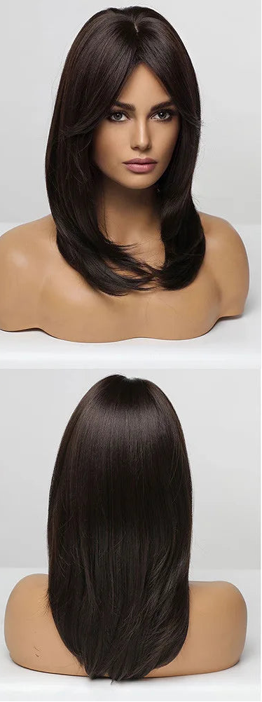Layered Ombre Brown Blonde Straight Synthetic Wigs