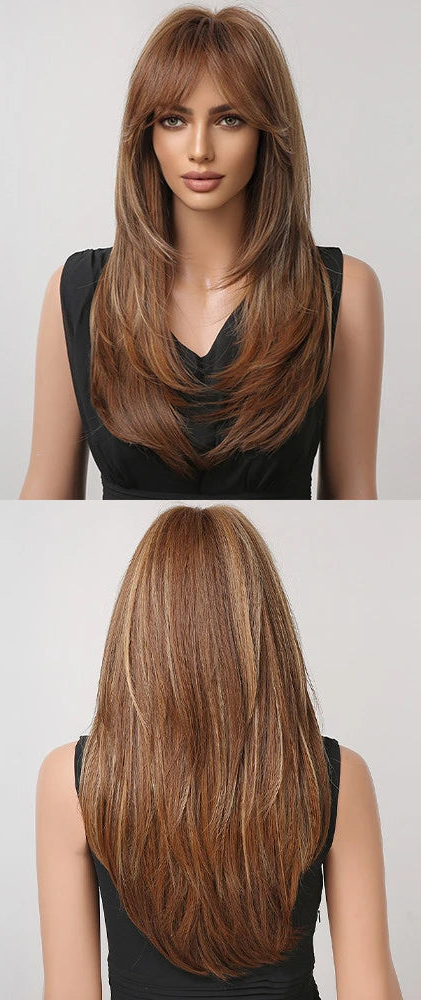 Layered Ombre Brown Blonde Straight Synthetic Wigs