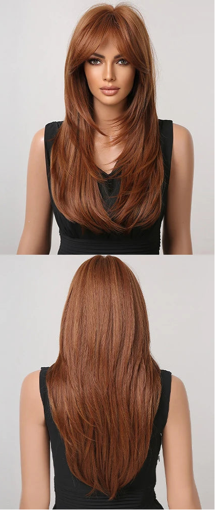 Layered Ombre Brown Blonde Straight Synthetic Wigs