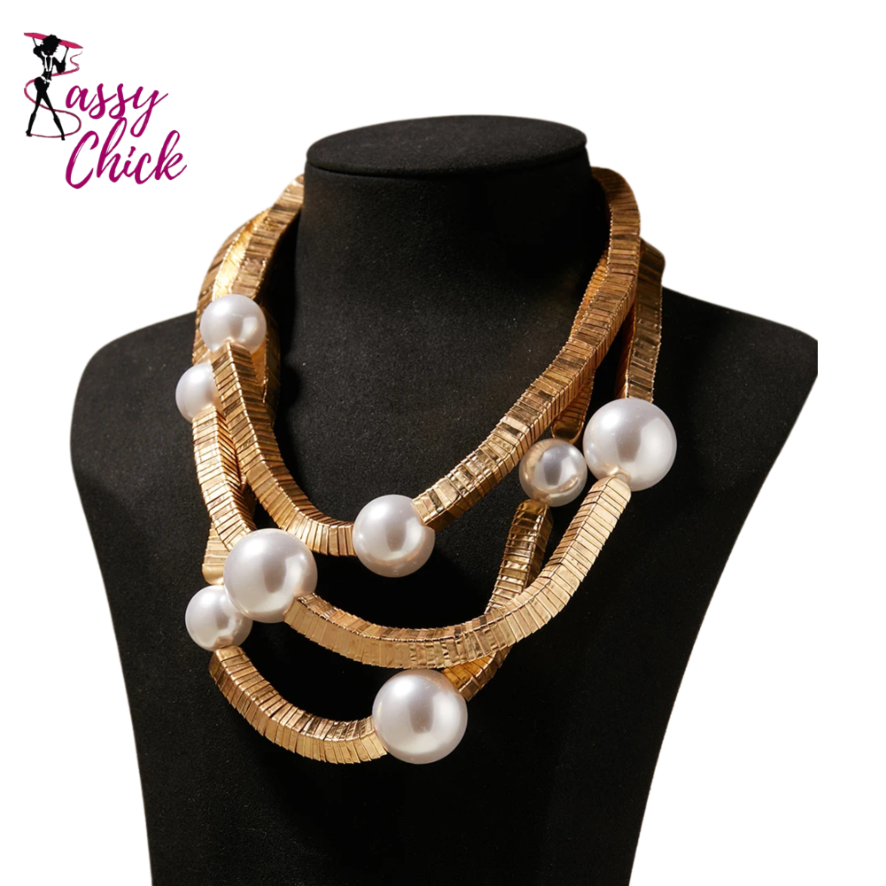 Layered Pendant Pearl Necklace Jewelry Sassy Chick Logo