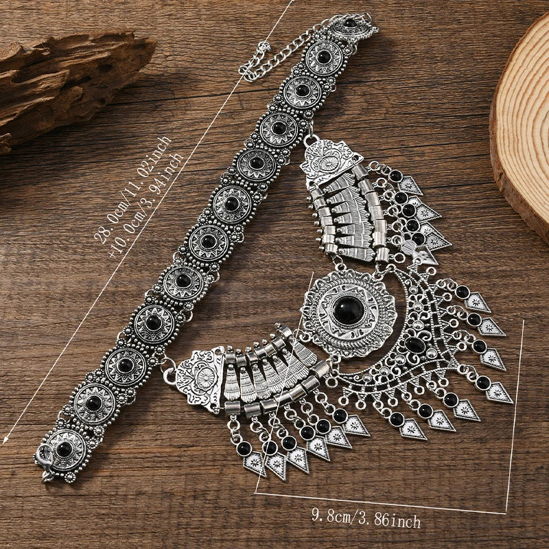 Size of Layered Retro Teardrop Tassel Collar Jewelry