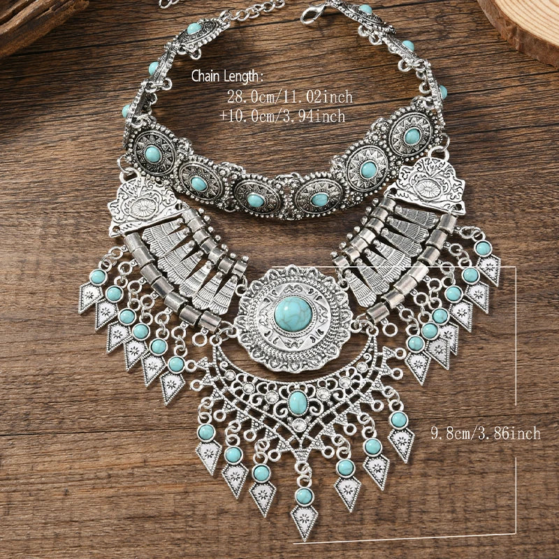 Size of Layered Retro Teardrop Tassel Collar Jewelry