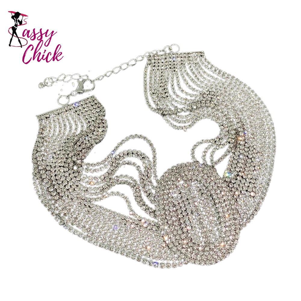 Layered Shiny Crystal Chokers Rhinestone Party Jewelry Sassy Chick Logo