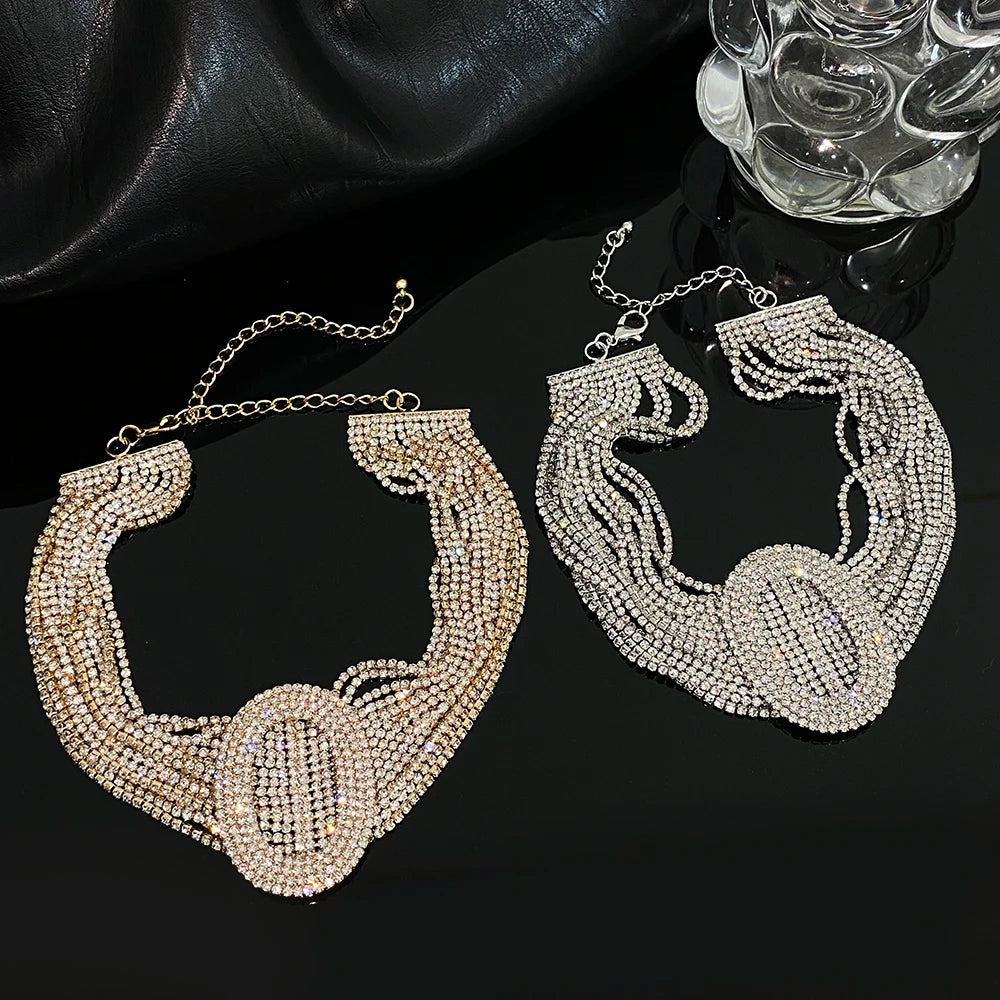Collections of Layered Shiny Crystal Chokers Rhinestone Party Jewelry