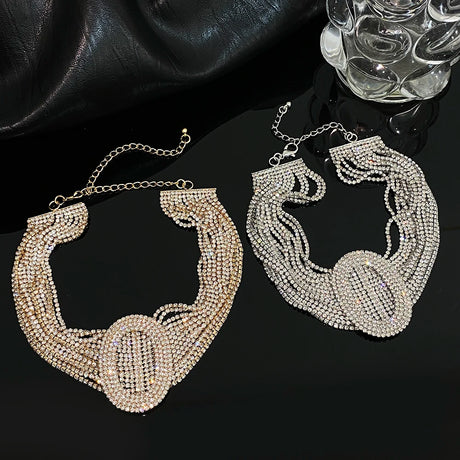 Collections of Layered Shiny Crystal Chokers Rhinestone Party Jewelry