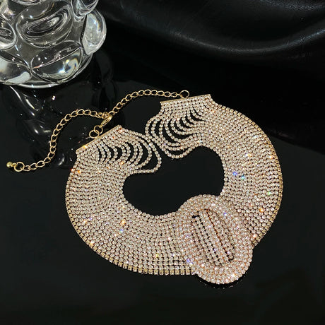 Gold Layered Shiny Crystal Chokers Rhinestone Party Jewelry