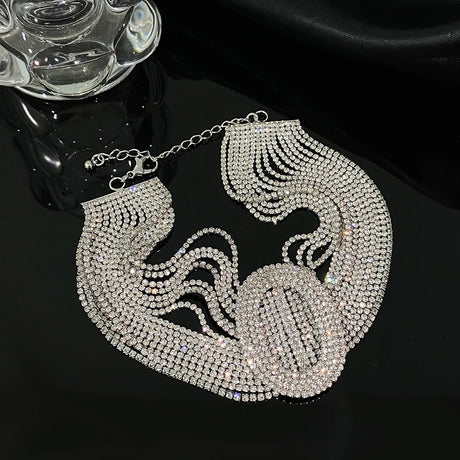 Silver Layered Shiny Crystal Chokers Rhinestone Party Jewelry