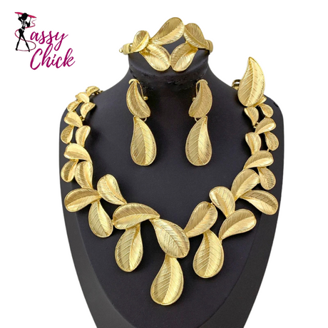 Leaf Shaped Gold Plated 4Pcs Jewelry Set Sassy Chick Logo
