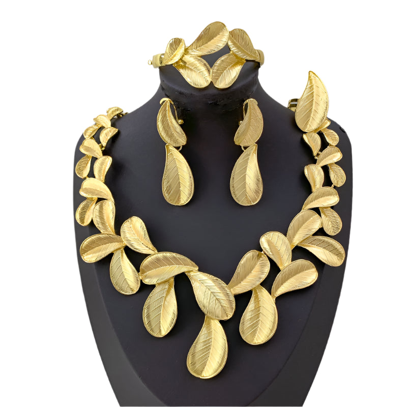 Leaf Shaped Gold Plated 4Pcs Jewelry Set44444444