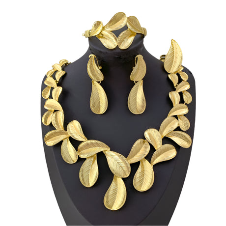 Leaf Shaped Gold Plated 4Pcs Jewelry Set44444444