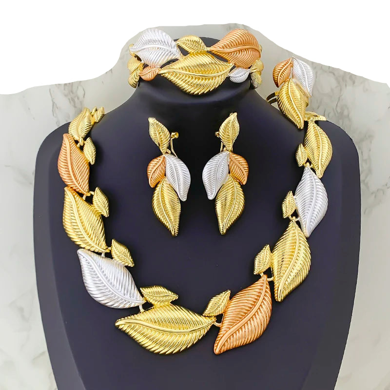 Silver gold Leaf Shaped Party Jewelry Set