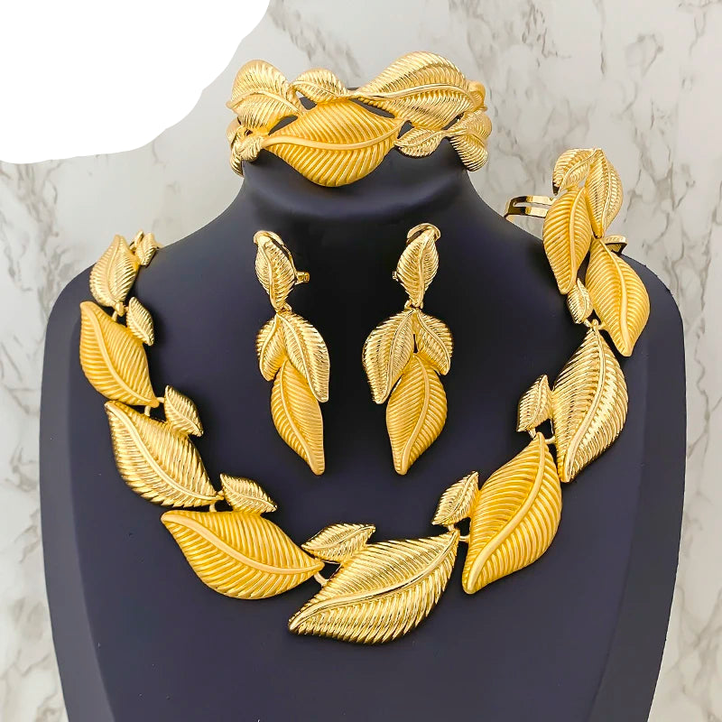 Gold Leaf Shaped Party Jewelry Set